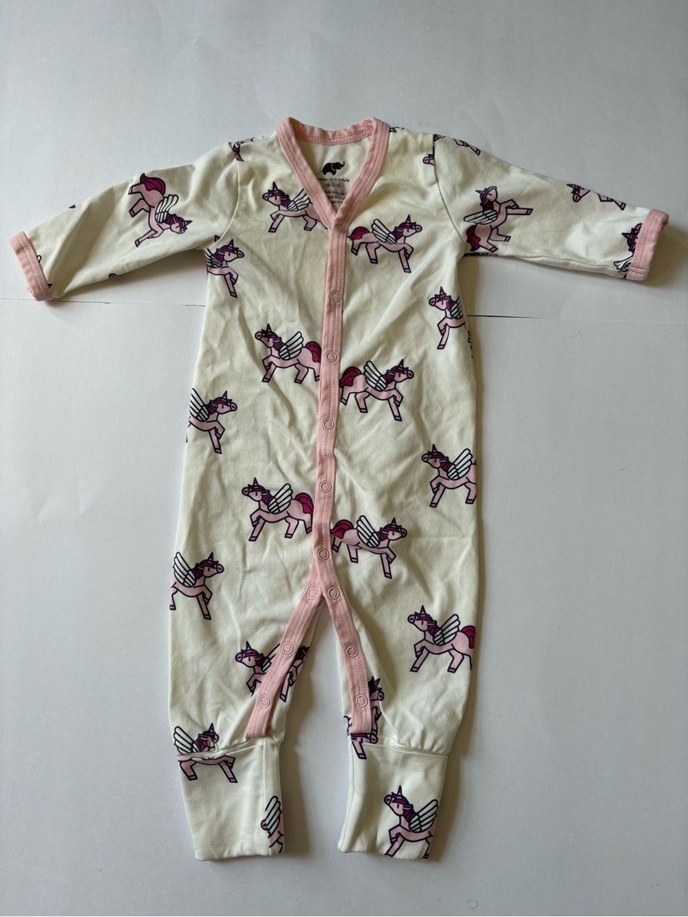 Monica&Andy Ivory Pink Unicorn Cotton Long Sleeve Legs Bodysuit Sleeper 0-3M
